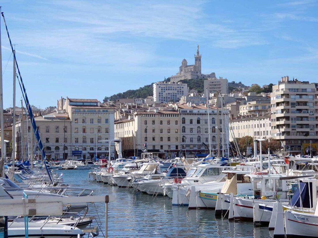 boats and yachts in old port in Marseille.