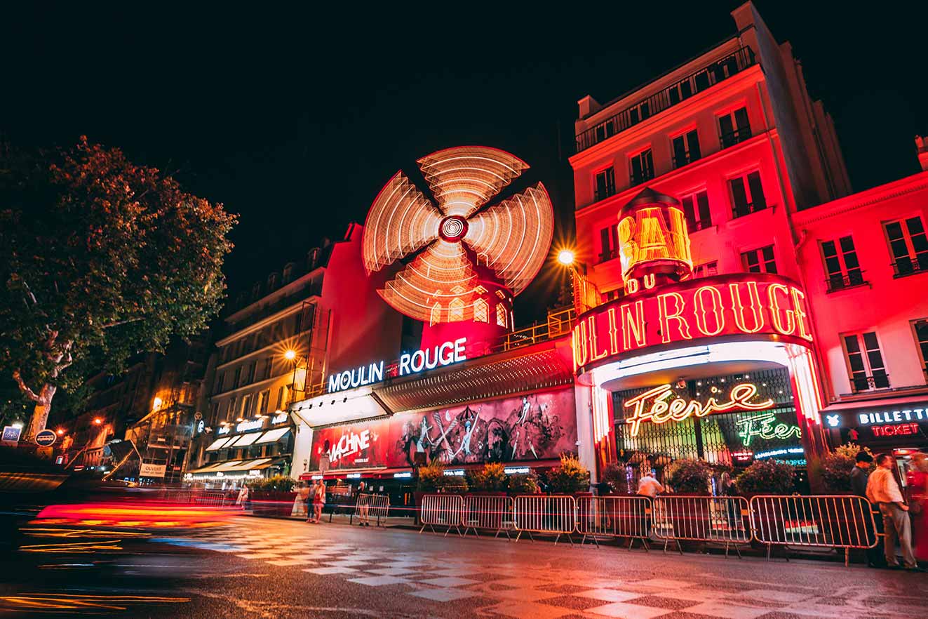 Signage and facade of Moulin Rouge bar in Paris
