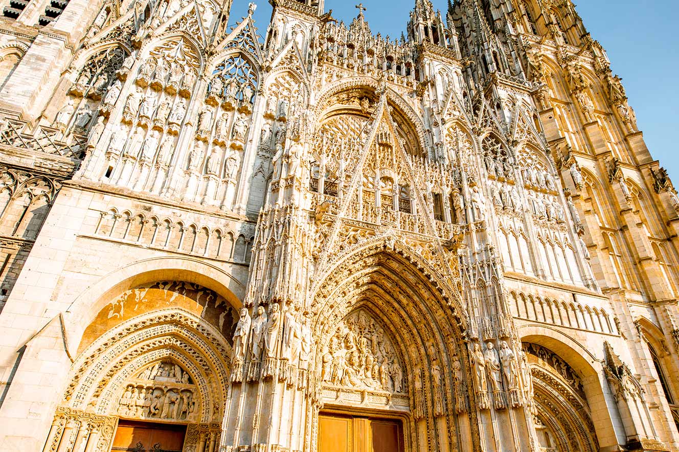 Facade of Rouen Cathedral in Rouen, Normandy.