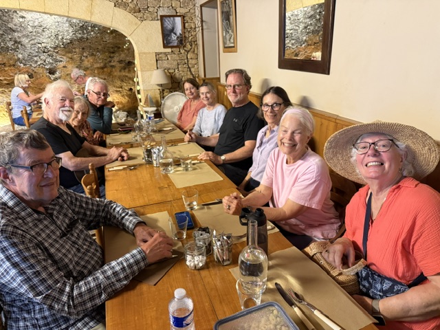 Phil, Phyllis and friends enjoying lunch together during their private tour of Southwest France.